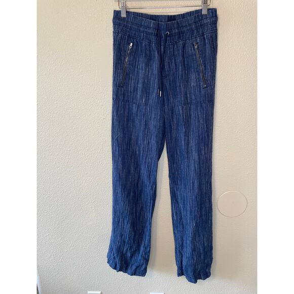 Athleta Athleisure Boho Draw String Waistband Wide Leg Soft Pants Navy Blue Sz 2 - Picture 8 of 10